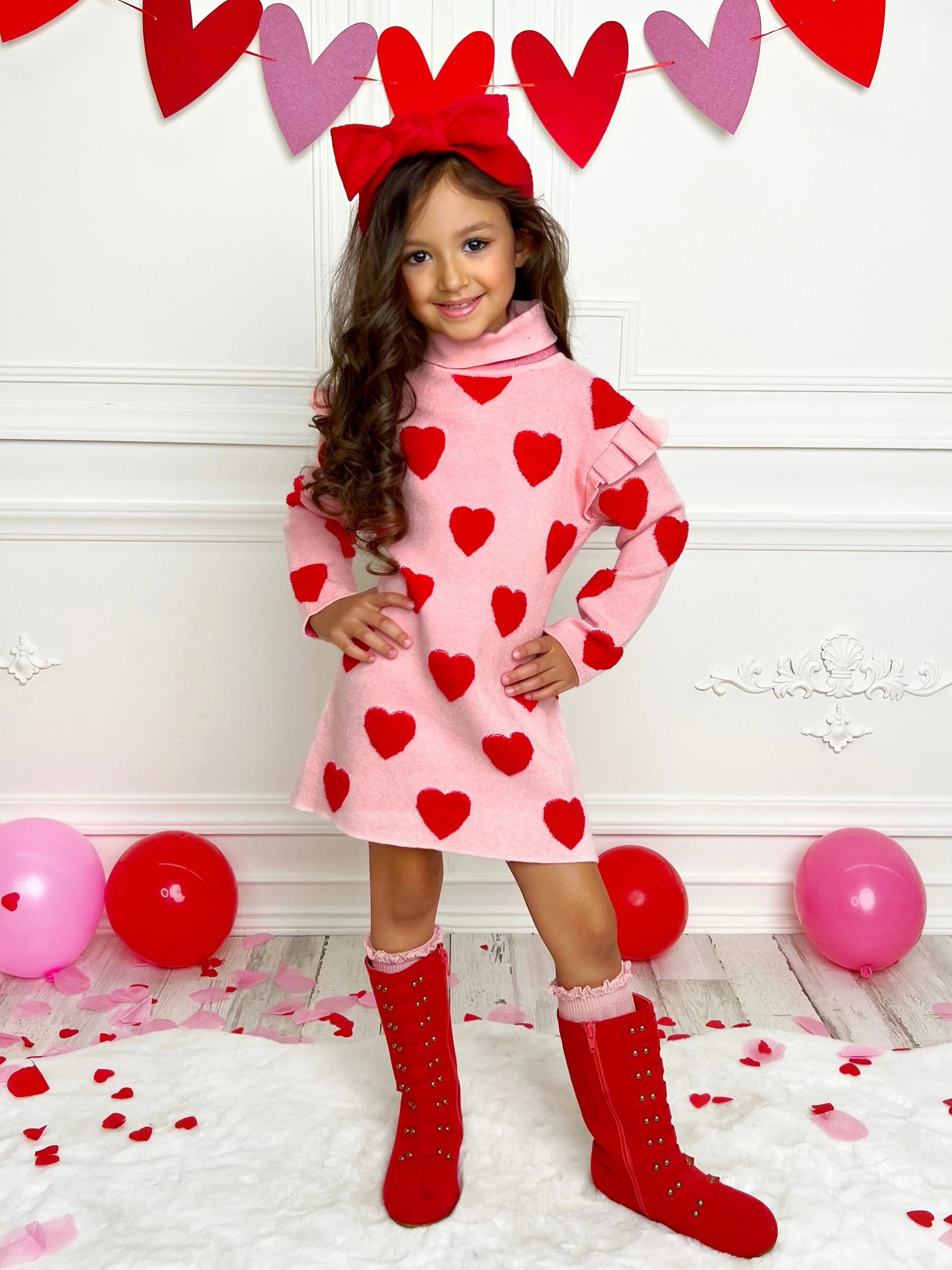 Warms My Heart Pink Turtleneck Sweater Dress | Mia Belle Girls