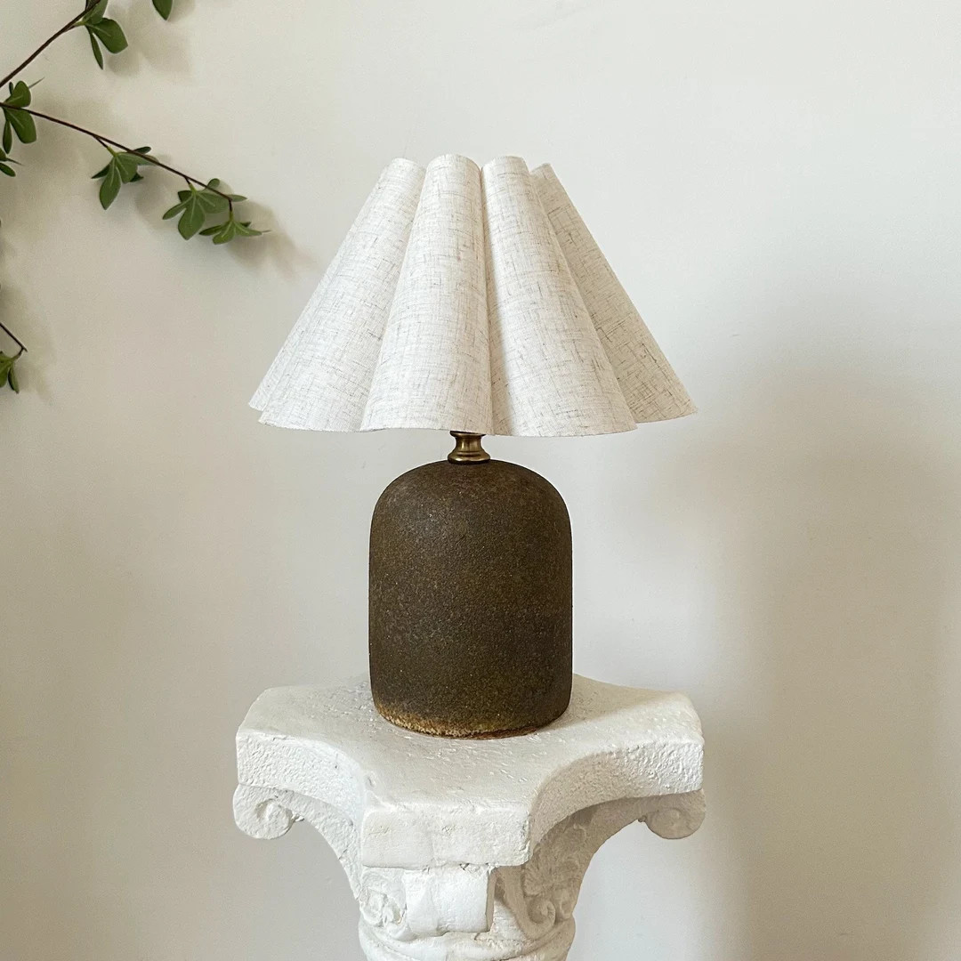 Handmade Ceramic Stoneware Table Lamp 110-240v Vintage Linen Fabric Petal Pleated Shade, Bedroom ... | Etsy (US)