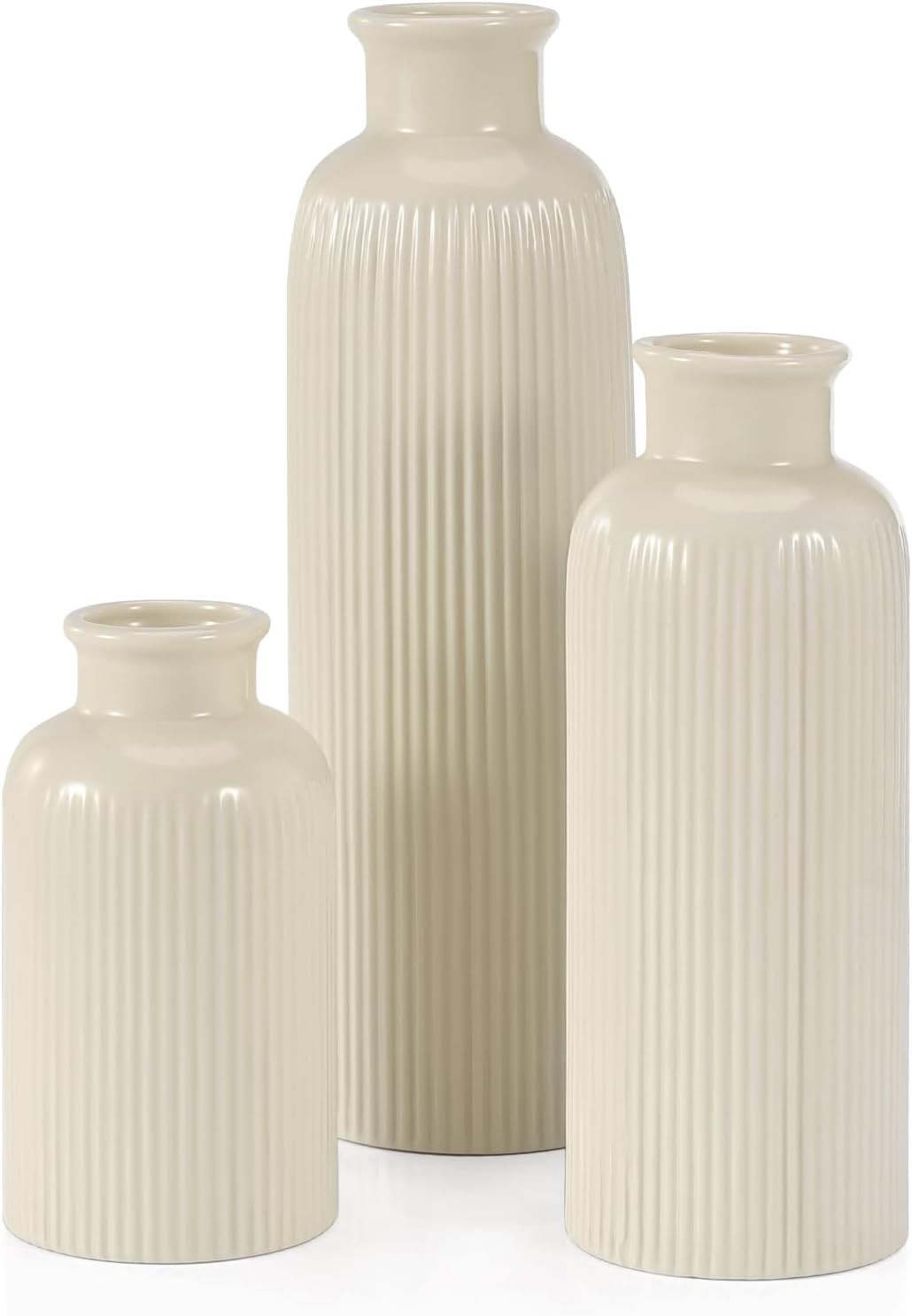 Amazon.com: Small Beige Ceramic Vase Set of 3, Boho Modern Beige Flower Vase Room Decor, Farmhous... | Amazon (US)
