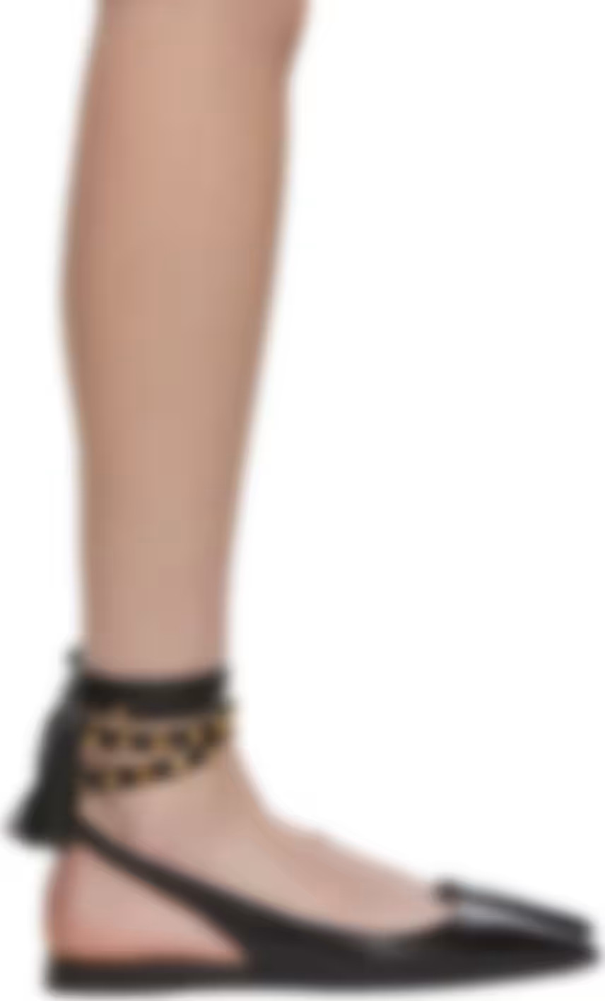 Black Valentino Garavani Rockstud Fringe Slingback Flats | SSENSE