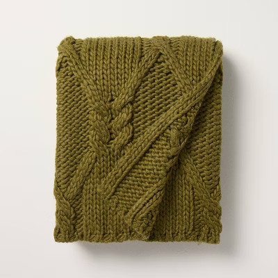 Cable Knit Throw Blanket Green - Hearth & Hand™ with Magnolia | Target