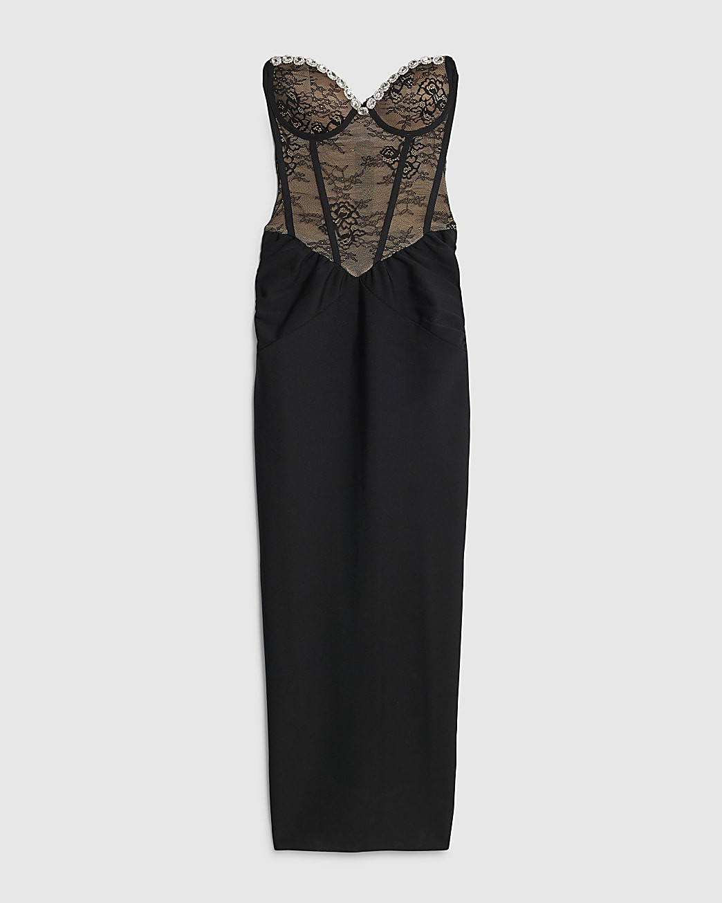 Black Sleeveless Lace Corset Maxi Dress | River Island UK & IE