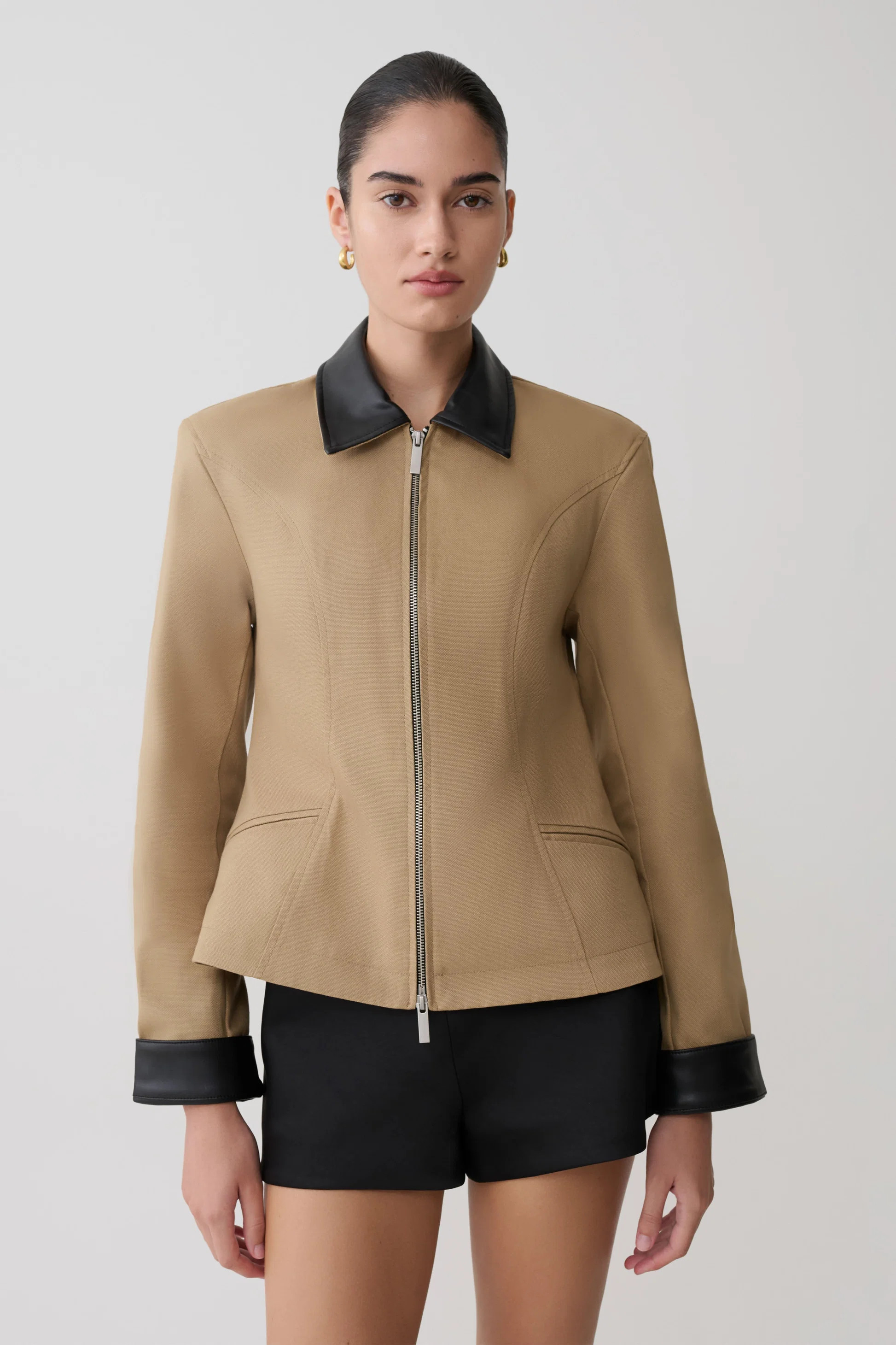 Zip Up Collared Jacket - Natural | MESHKI US