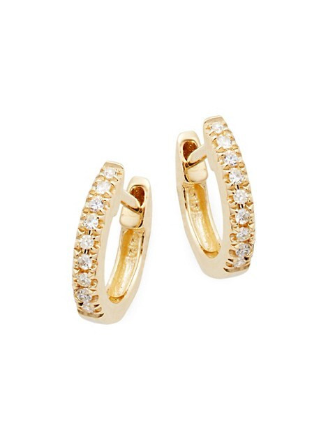 14K Yellow Gold & Diamond Huggie Hoop Earrings | Saks Fifth Avenue OFF 5TH