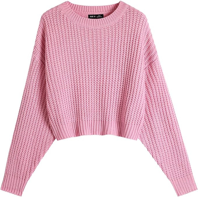 Ckikiou Spring Fall Loose Batwing Sexy Cropped Sweater for Women Cute Crew Neck Lightweight Soft ... | Amazon (US)