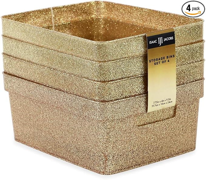 Isaac Jacobs Small Glitter Storage Bin (10” x 7.5” x 4.25”) Set w/Cut-Out Handles, Plastic ... | Amazon (US)