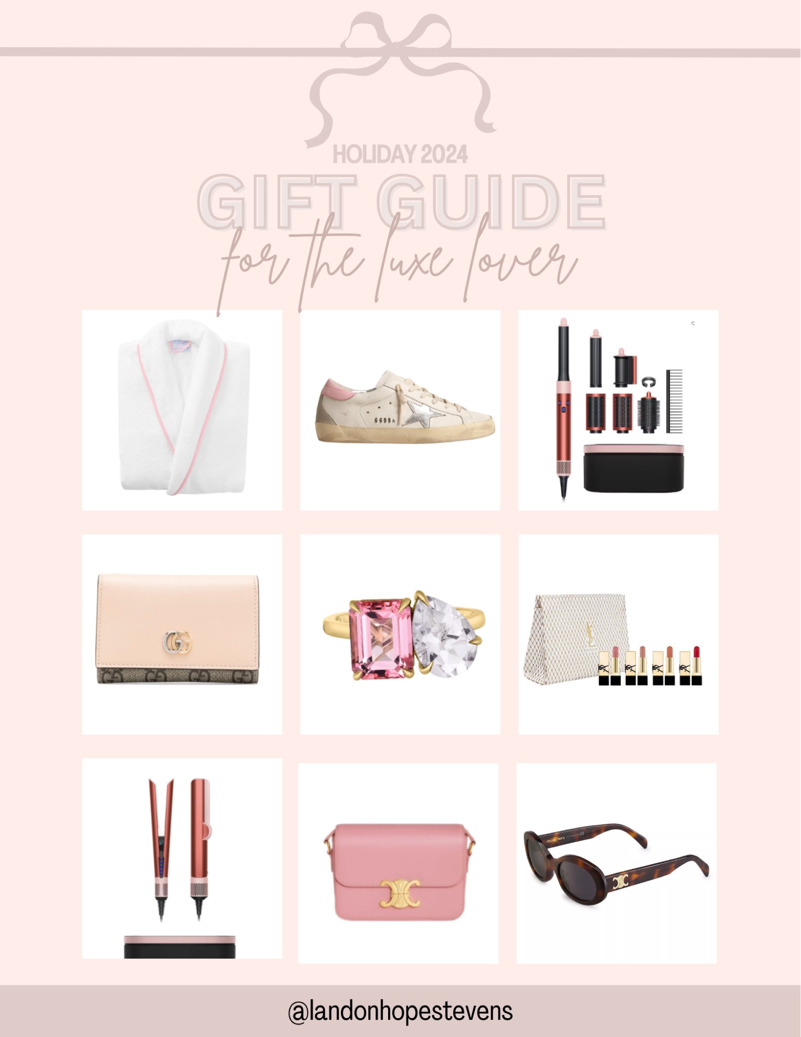 Looking for luxurious gift ideas? This curated list is perfect for the luxe lover in your life! From designer handbags to the most coveted beauty products, we've got you covered. Shop timeless pieces like the Gucci cardholder, Celine sunglasses, or the Dyson Airwrap for an elevated beauty routine. Add some sparkle with statement rings and finish the look with Golden Goose sneakers for that effortlessly chic vibe. These are perfect gifts for anyone who appreciates the finer things in life! ✨

#LuxeGifts #HolidayGiftGuide #LuxuryFashion #DesignerGifts #Holiday2024 #LTKHoliday #LuxuryStyle #GiftIdeas #LTKLuxury #FashionGifts

#LTKGiftGuide #LTKSeasonal #LTKHoliday