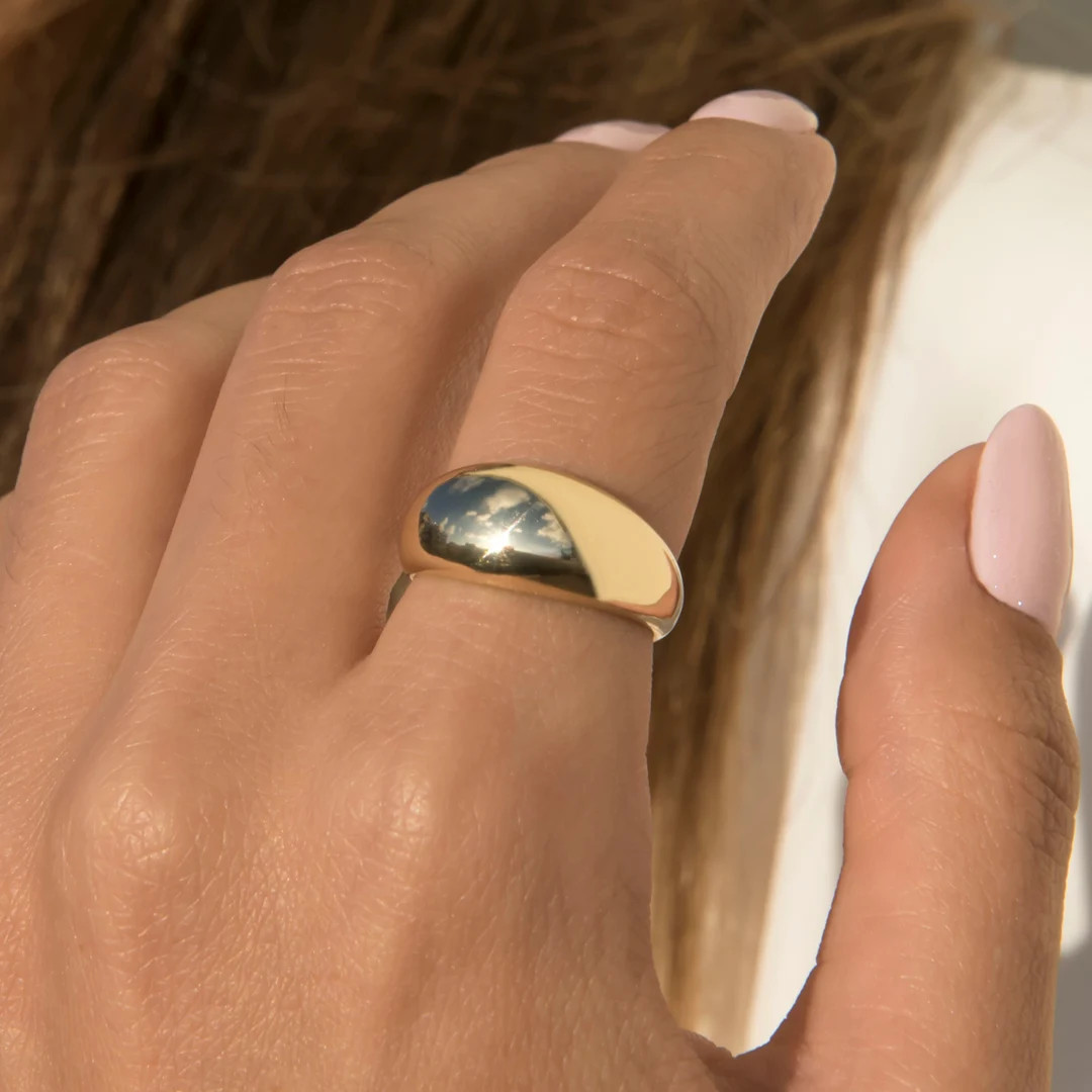 14k Gold Dome Ring, Dome Band Ring, Statement Ring, Crescent Dome Ring, Chunky Ring, Large Dome R... | Etsy (US)