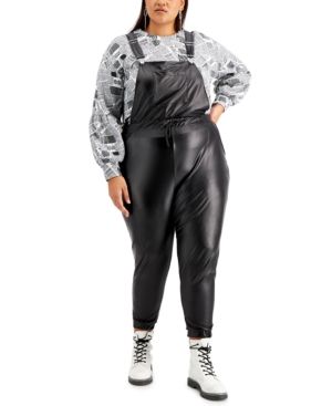Full Circle Trends Trendy Plus Size Faux-Leather Overalls | Macys (US)