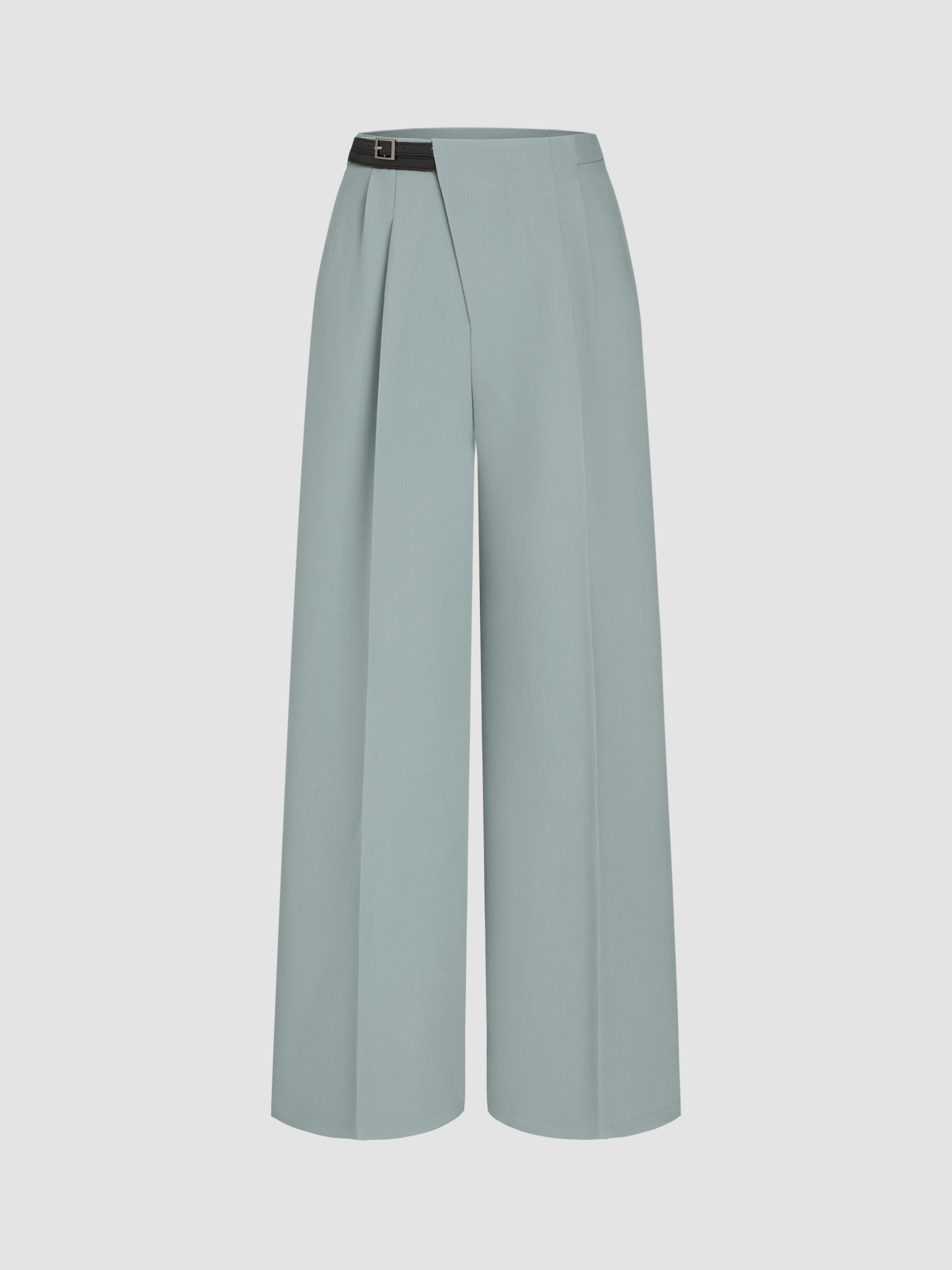 High Waist Belted Straight Leg Trousers For Daily Casual Exhibition Coffee Shop Work | Cider