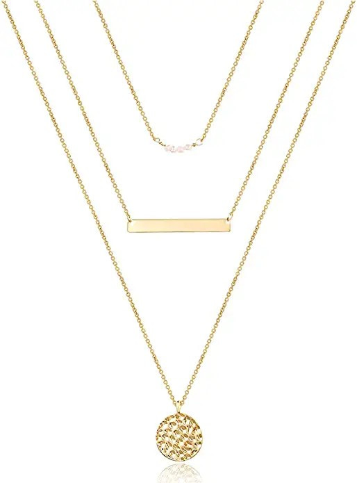 Turandoss Dainty Layered Choker Necklace, Handmade 14K Gold Plated Y Pendant Necklace Multilayer ... | Amazon (US)