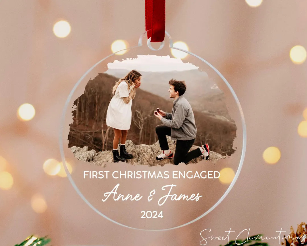Engaged Photo Ornament, Engagement Christmas Ornament, Personalized First Christmas Holiday Keeps... | Etsy (US)