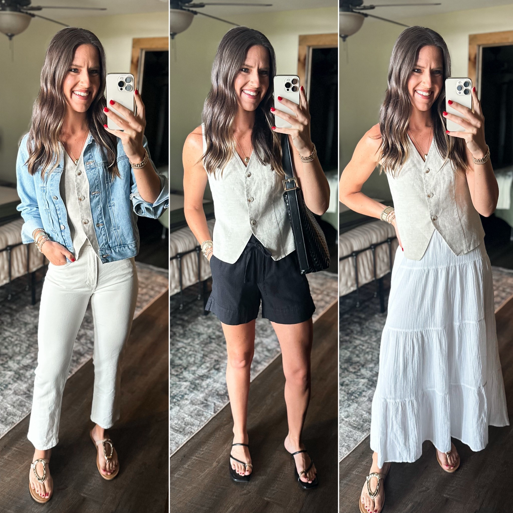 Summer Capsule Wardrobe - Linen Vest 

Vest (size xs)
Denim jacket (size small) 
White jeans (size 27) 
Black shorts (size down to a xs) 
Skirt (small) 


#LTKFindsUnder100 #LTKStyleTip #LTKFindsUnder50