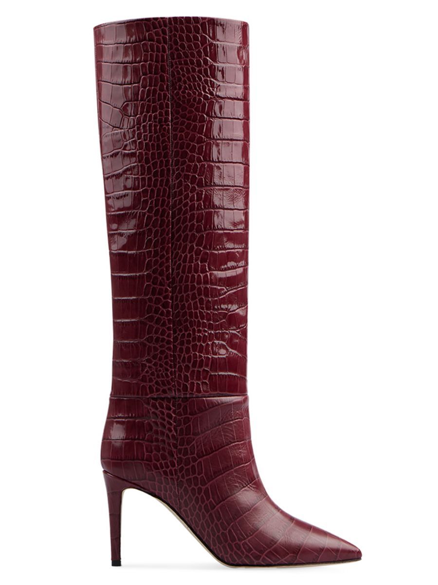 Knee-High Croc-Embossed Leather Stiletto Boots | Saks Fifth Avenue