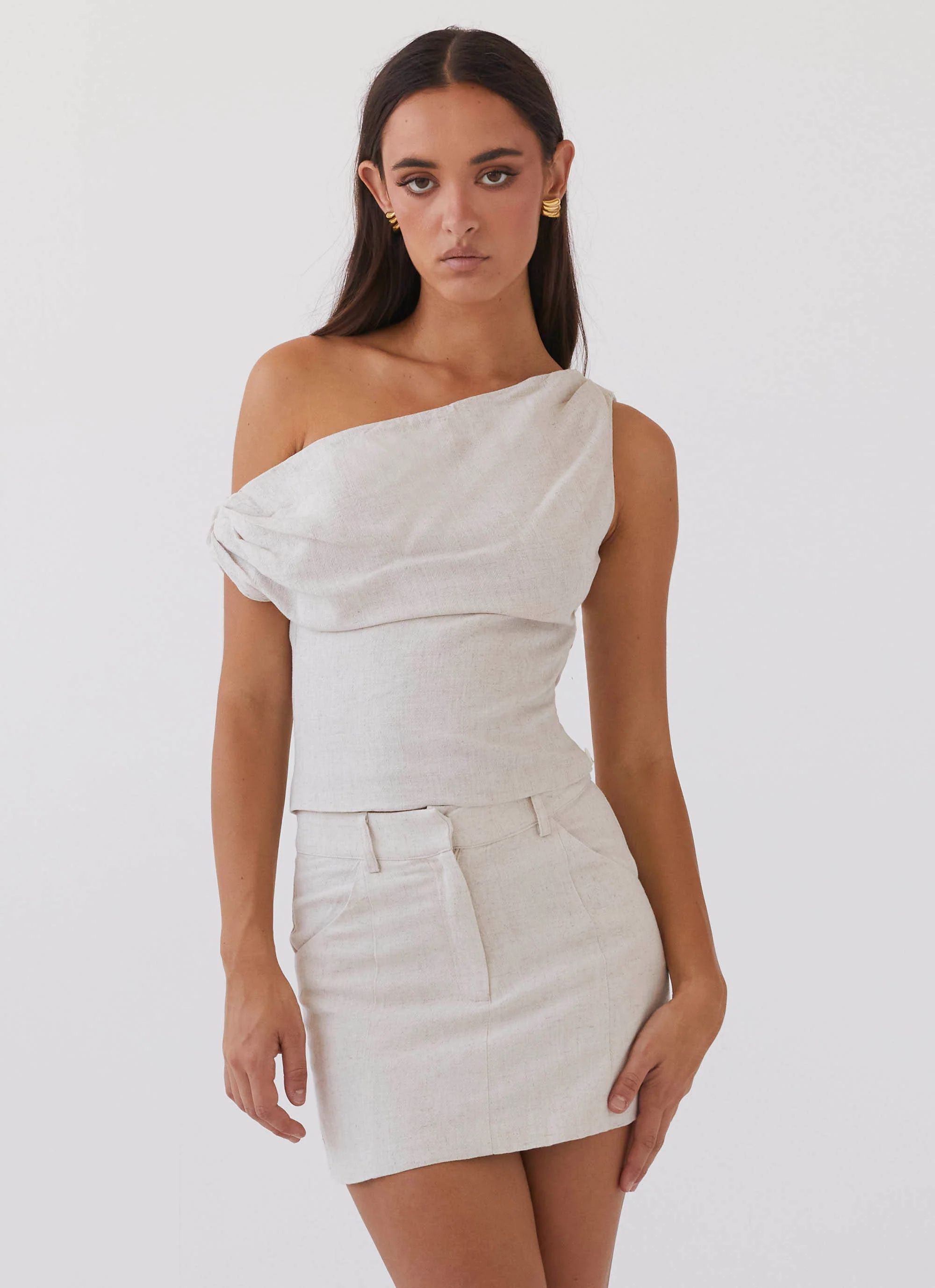Peppermayo Exclusive -  Marissa Linen Mini Skirt - Oatmeal | Peppermayo (Global)