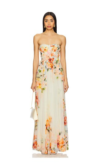 Corsetted Long Dress in Ivory Floral | Revolve Clothing (Global)