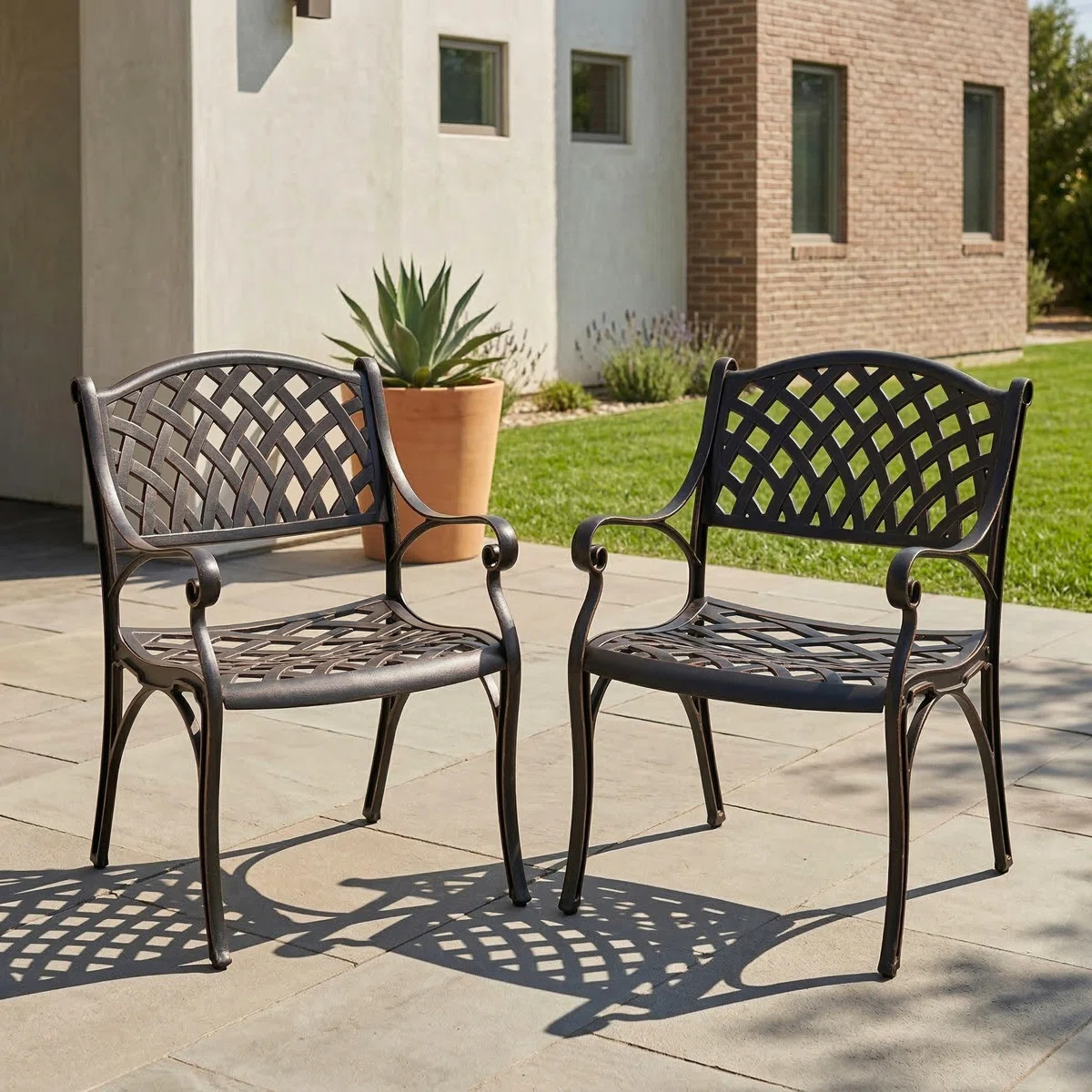 Mccready Outdoor Patio Dining Chair of 2, Cast Aluminum Lattice Weave Design with Arms, for Patio... | Wayfair North America
