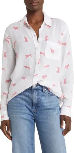 Charli Cheetah Print Linen Blend Button-Up Shirt | Nordstrom