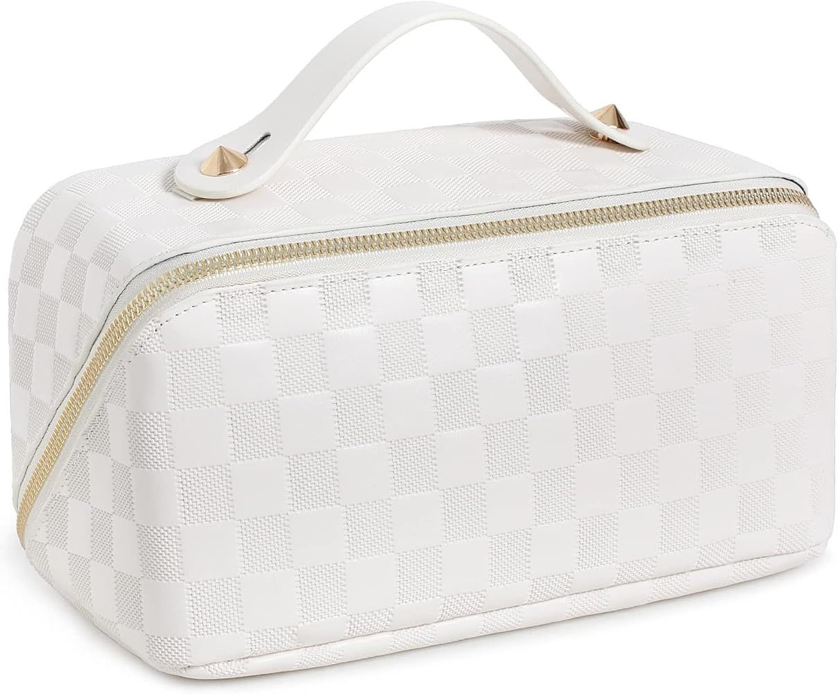 BIVIZKU Large Capacity Makeup Bags Portable Travel Cosmetic Bags Open-Flat Toiletry Waterproof Ba... | Amazon (US)