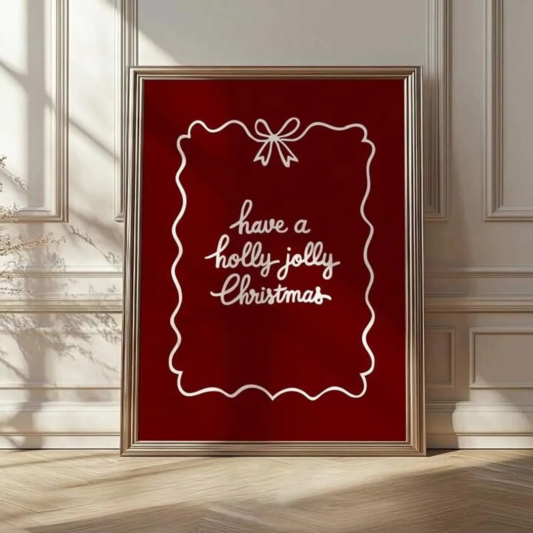 Holly Jolly Christmas Print: Red and White Festive Wall Art - Etsy UK | Etsy (US)