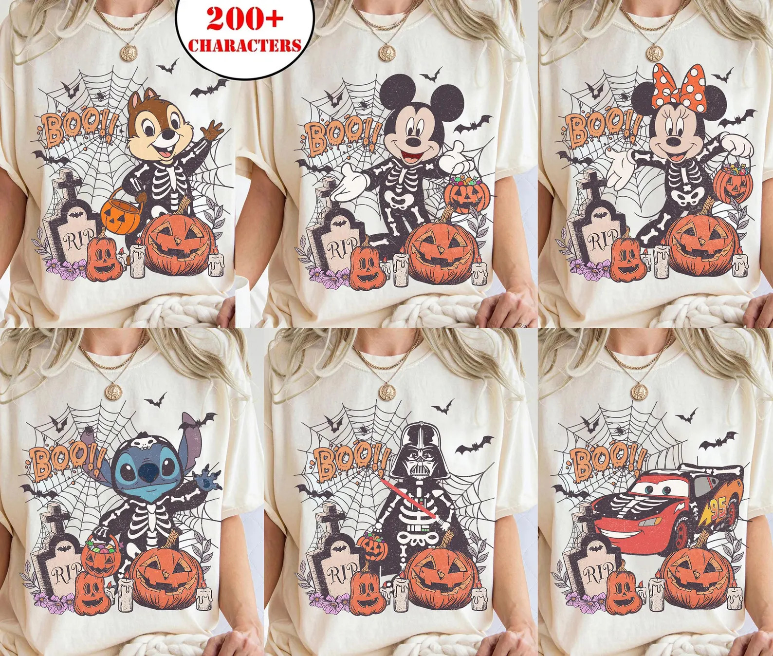 Vintage Disney All Characters Skeleton Halloween Shirt, Mickey & Friends Star Wars Chip Dale, Mic... | Etsy (US)