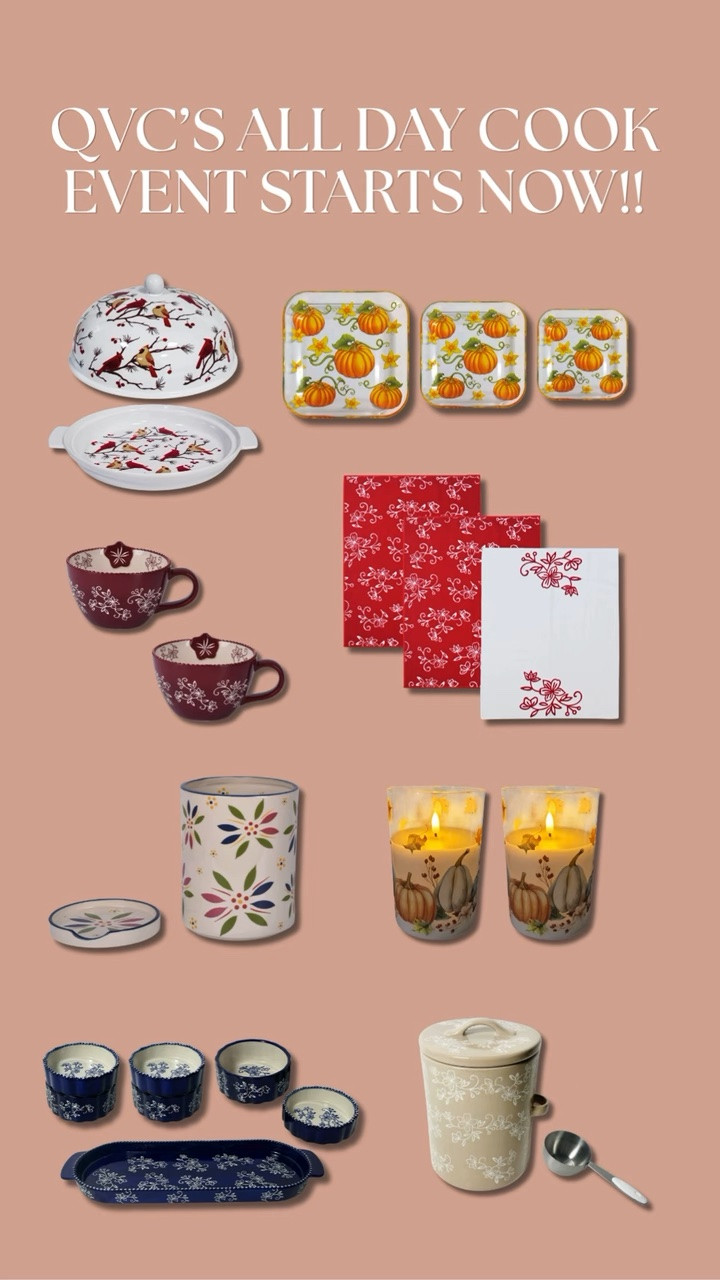 @QVC’s All Day Cook Event is HERE and there’s so much Temp-tations fun coming your way! I’ll be on throughout the day sharing new products, new patterns, and lots of festive fall pieces to get you ready for the season ahead! Here’s a little sneak peek but trust me, there’s plenty more you won’t want to miss 🧡

Save this schedule and tune in throughout the day to see what’s new and shop along with me 🤗

QVC: In the Kitchen with Mary: 10AM–12PM ET QVC: Q Check Cook Edition: 12–1PM ET QVC Home on TikTok: 2–4PM ET QVC: In the Kitchen with David: 8–10PM ET QVC: Temp-tations Presentable Kitchen & Decor: 10PM–12AM ET

#LTKfoodie #LTKHome #LTKSeasonal