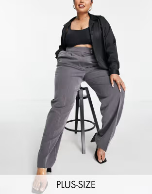 Flounce London Plus straight leg pants with front pleat in gray | ASOS (Global)