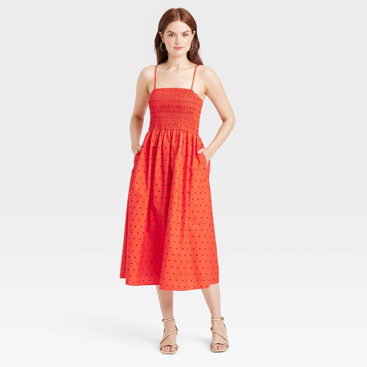 Women's Easy Summer Smocked Midi Sundress - A New Day™ Red Dot XS | Target