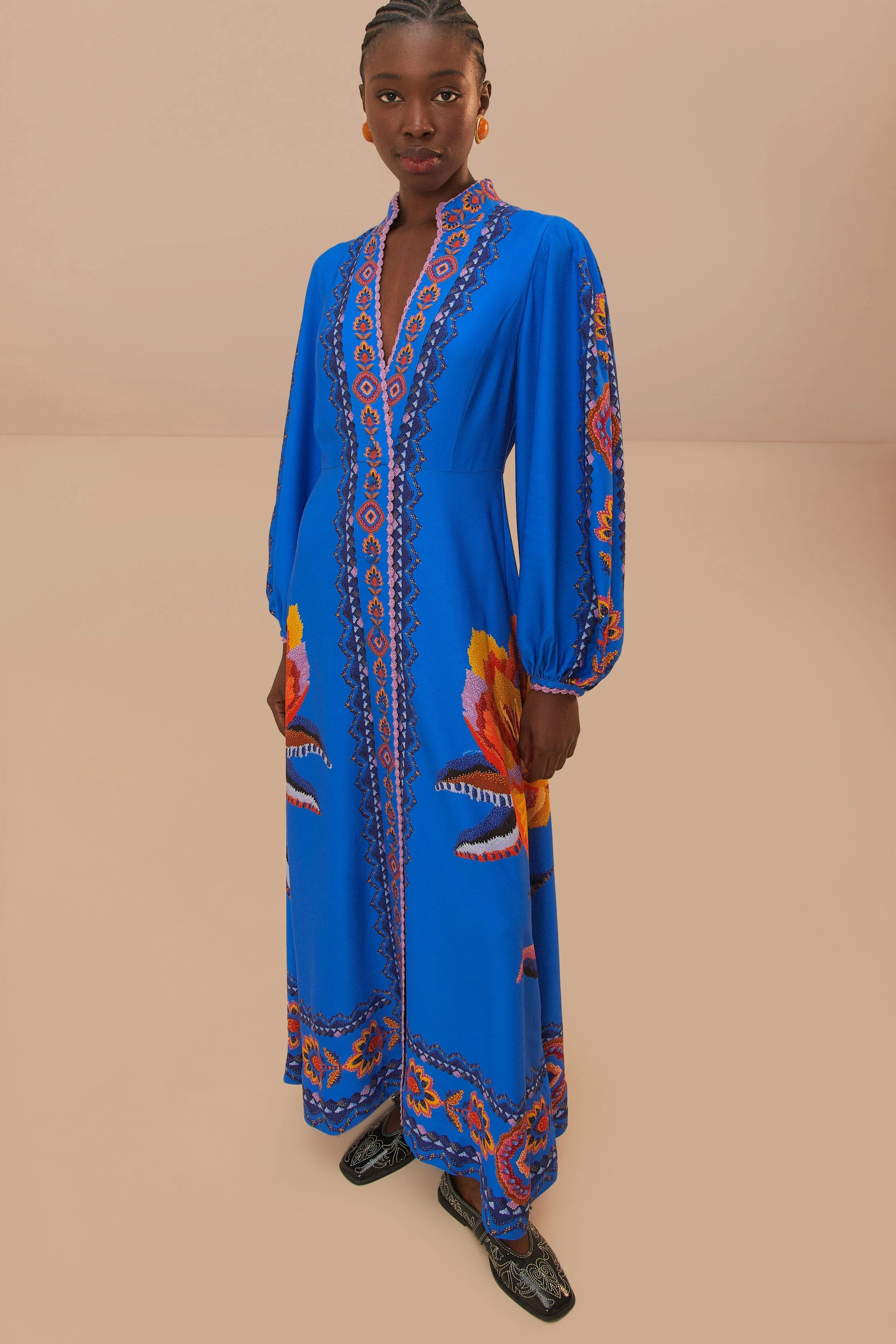 Navy Blue Lucy Floral Tapestry Maxi Dress | FarmRio (US)