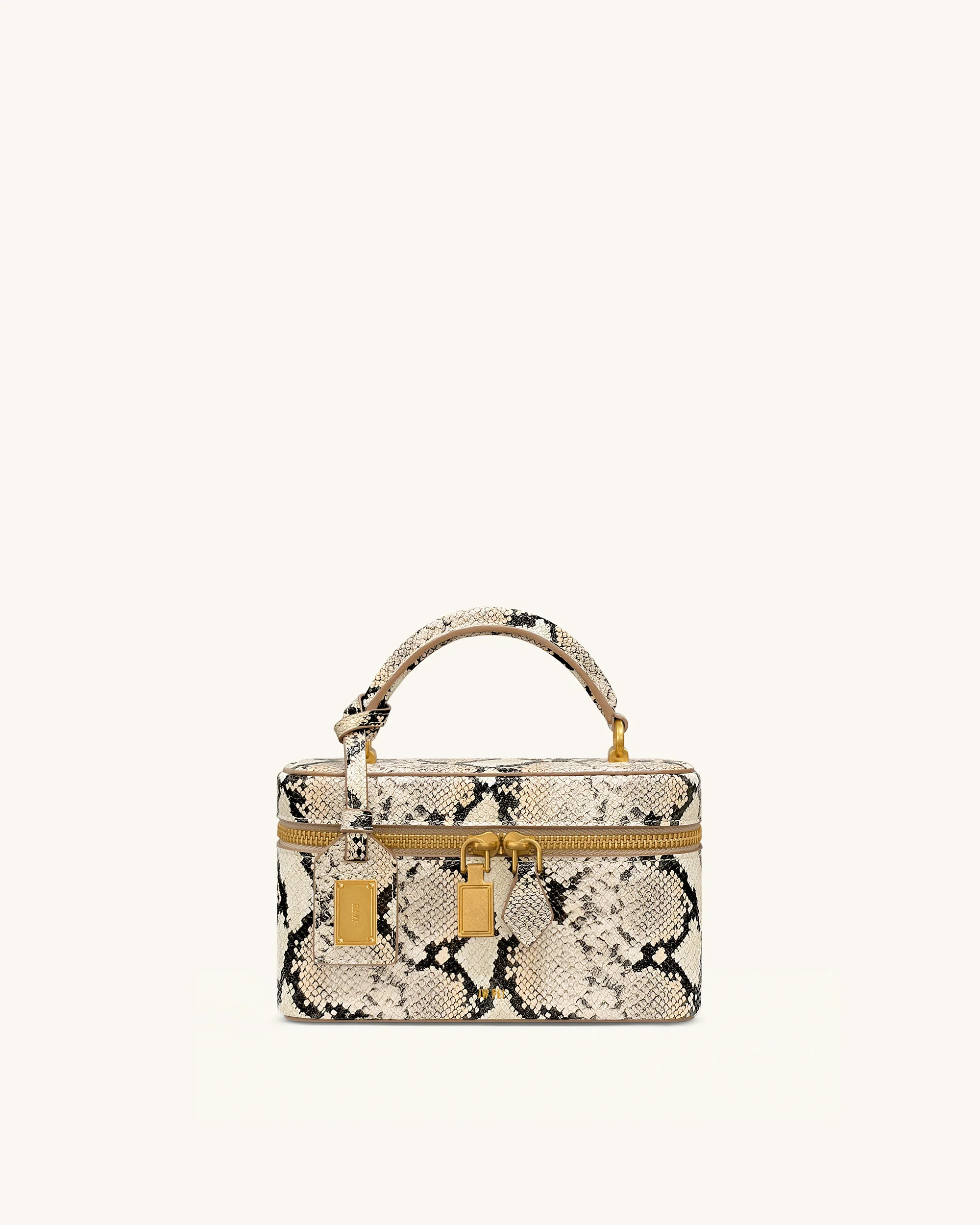 Cleo Snake-Embossed Box Shape Top Handle Bag - Beige | JW PEI US