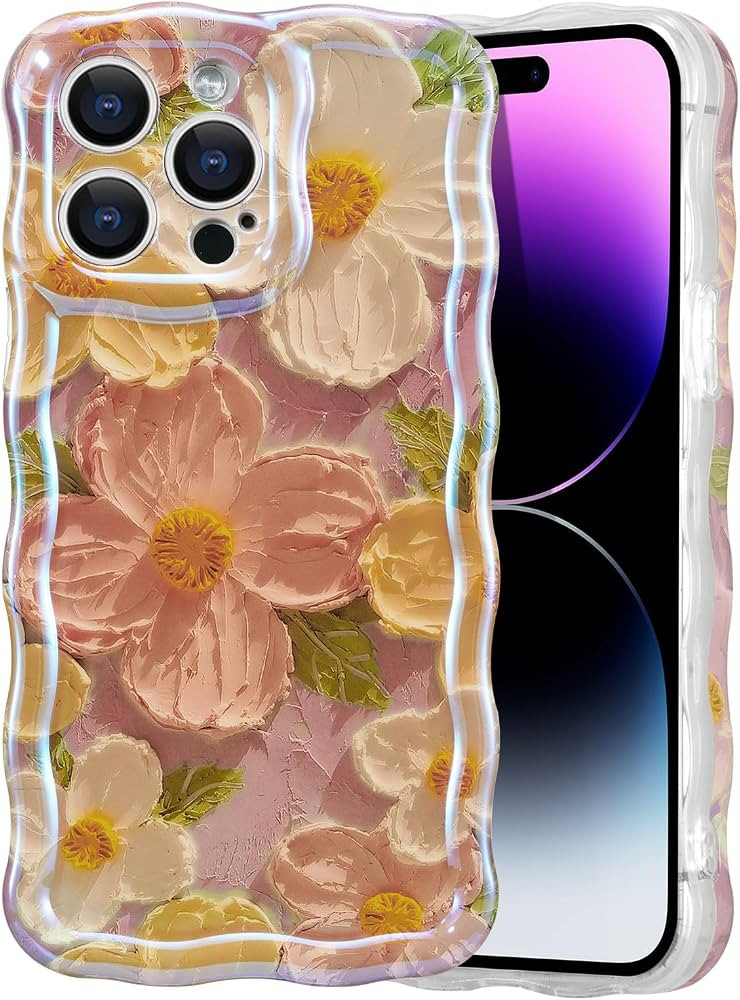 EYZUTAK Case for iPhone 14 Pro, Colorful Retro Oil Painting Printed Flower Laser Glossy Pattern C... | Amazon (US)
