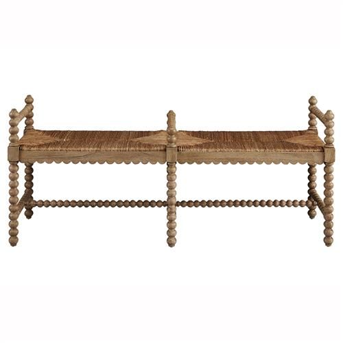 Meilani Coastal Country Brown Woven Seat Mahogany Wood Frame Long Entryway Bench | Kathy Kuo Home