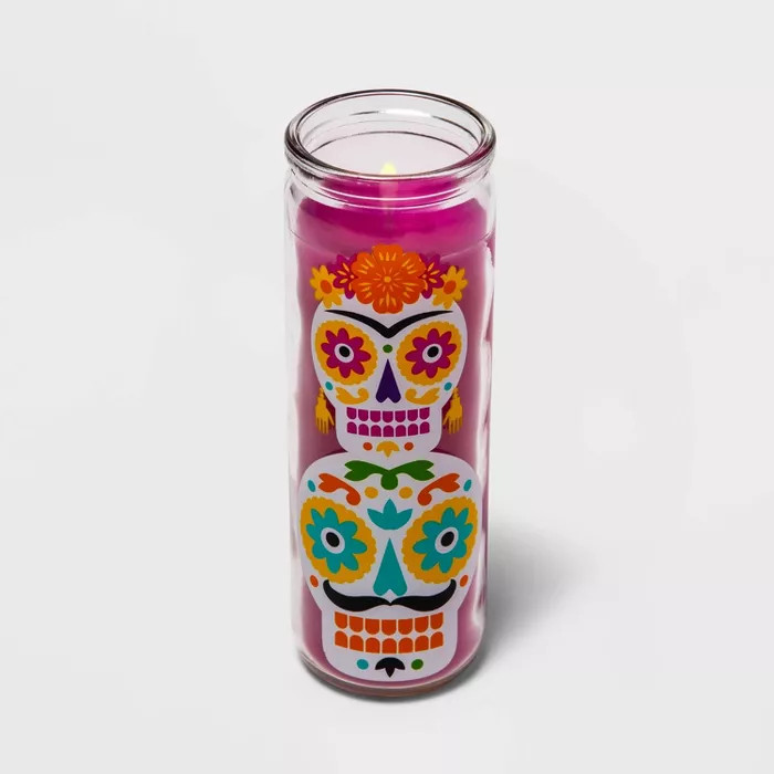Día de Muertos Pink Two Sugar Skulls Glass Candle - Designed with Luis Fitch | Target