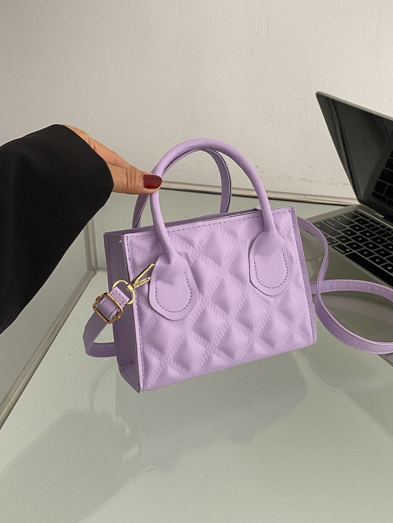 Mini Crocodile Embossed Plaid Handbag | SHEIN