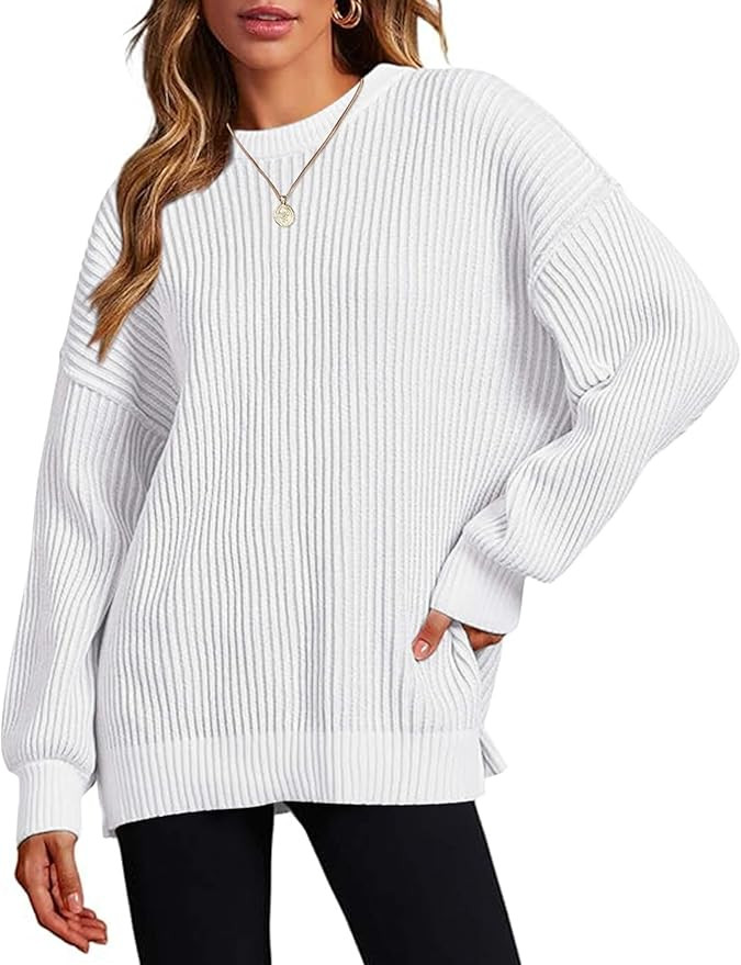 Zeagoo Women 2024 Fall Sweater Crew Neck Casual Long Sleeve Color Block Loose Pullover Rib Knit B... | Amazon (US)