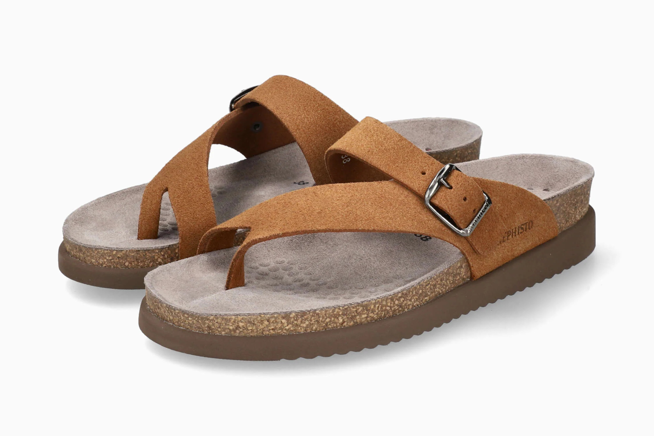 MEPHISTO HELEN | Women Cork Sandals Brown Leather Velvet | Mephisto