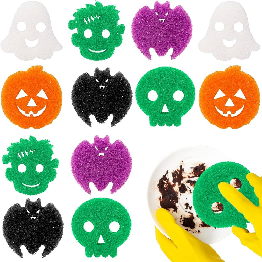12 Pack Halloween Sponges Halloween Kitchen Decor Halloween Cleaning Sponges Cute Kitchen Scrub S... | Amazon (US)