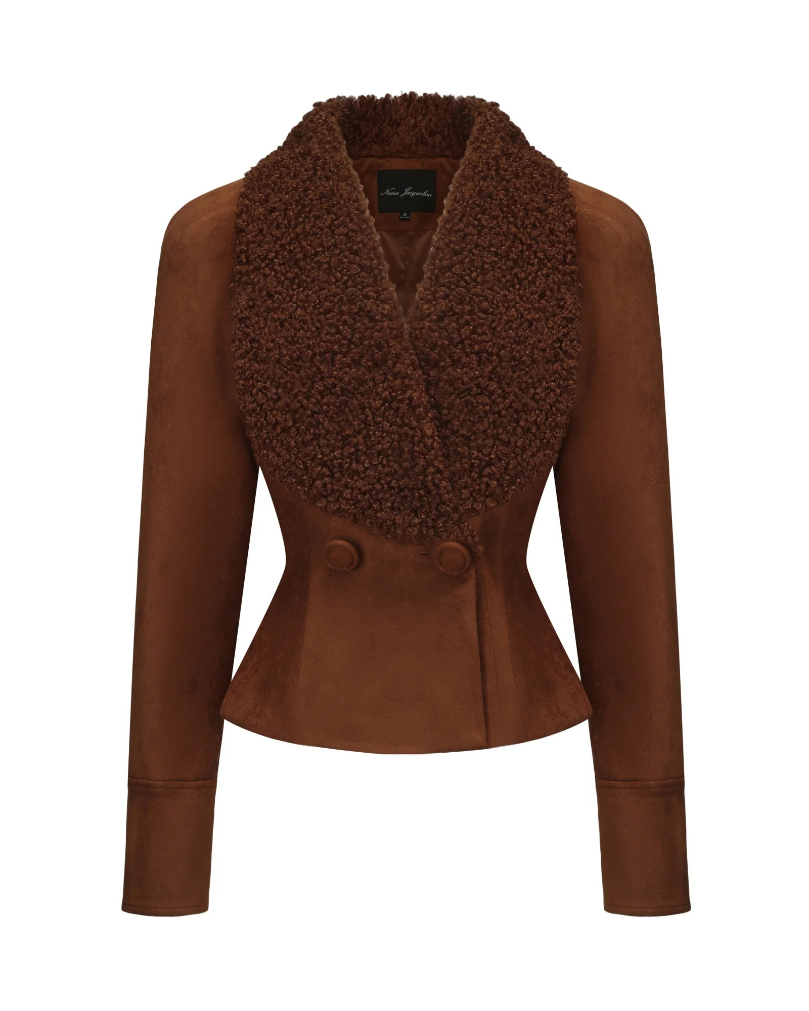 Celine Suede Coat (Brown) | Cropped Brown Suede Jacket with Fur Collar | Nana Jacqueline
