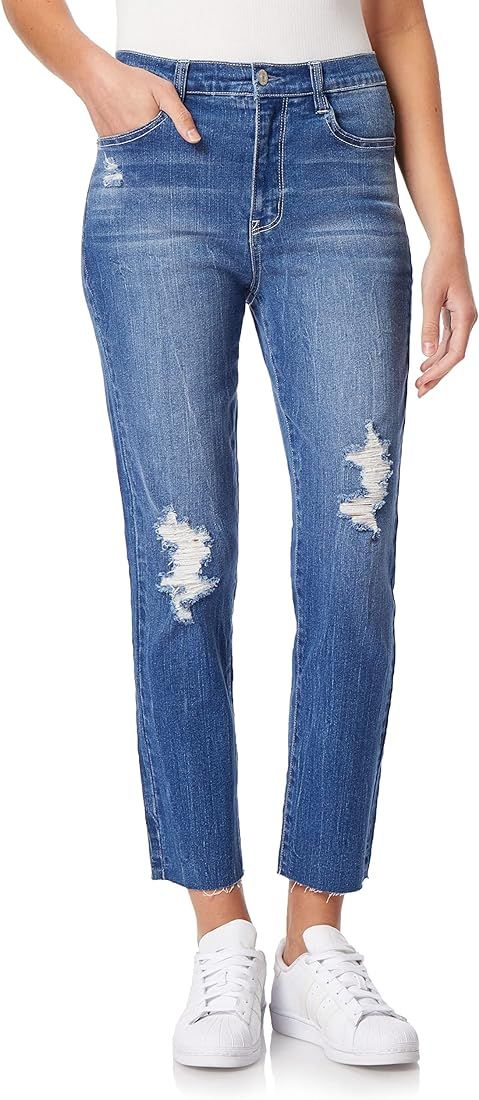WallFlower Women's Mom Curvy Ankle Denim High-Rise Insta Stretch Juniors Jeans | Amazon (US)