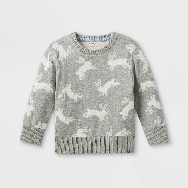 Toddler Boys' Bunny Print Crew Neck Pullover Sweater - Cat & Jack™ Heathered Gray | Target