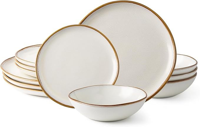 AmorArc Ceramic Dinnerware Sets,Handmade Reactive Glaze Stoneware Plates and Bowls Sets,Highly Ch... | Amazon (US)