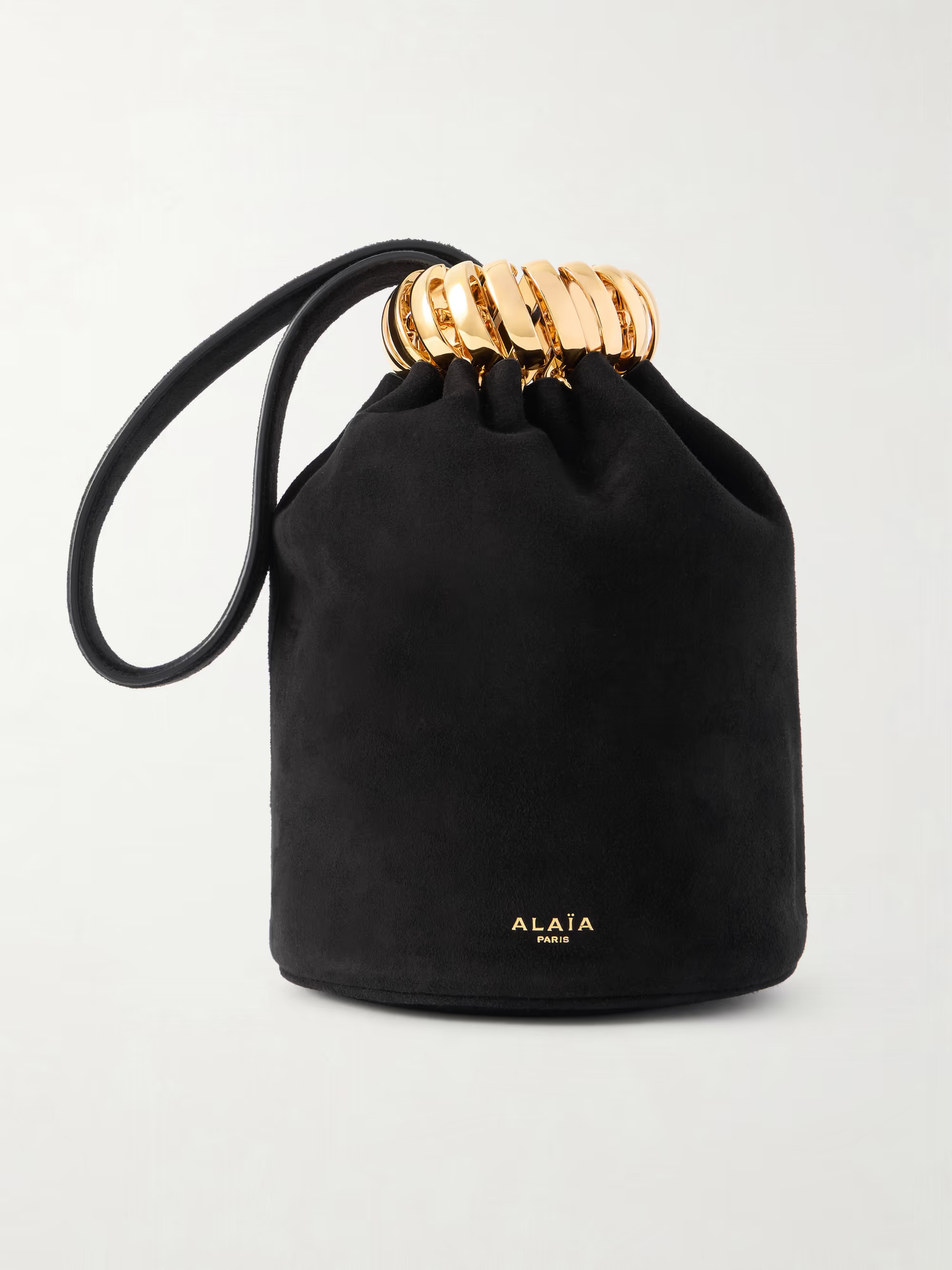 Leather and gold-tone trimmed suede bucket bag | NET-A-PORTER (UK & EU)