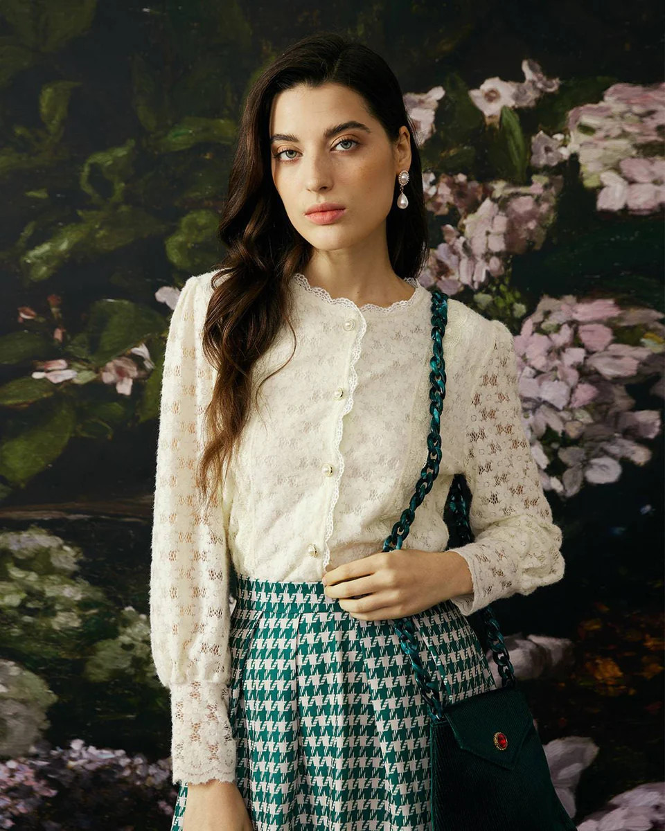 The Romance Lace Detailed Floral Shirt & Reviews - Beige - Tops | RIHOAS | rihoas.com