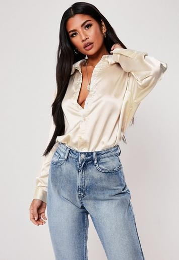 Nude Extreme Oversized Satin Shirt | Missguided (US & CA)