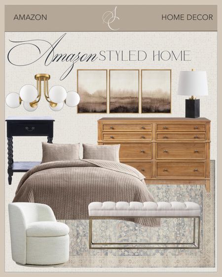 Amazon styled home includes dresser, velvet quilt, table lamp, wall art, chandelier, bubble leg night stand, bench, area rug, accent chair.

Home decor, home design, styled home, bedroom decor

#LTKhome #LTKfindsunder100 #LTKstyletip