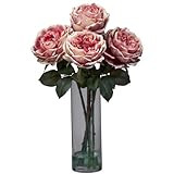 Nearly Natural 1247-PK Fancy Rose with Cylinder Vase Silk Flower Arrangement, Pink | Amazon (US)