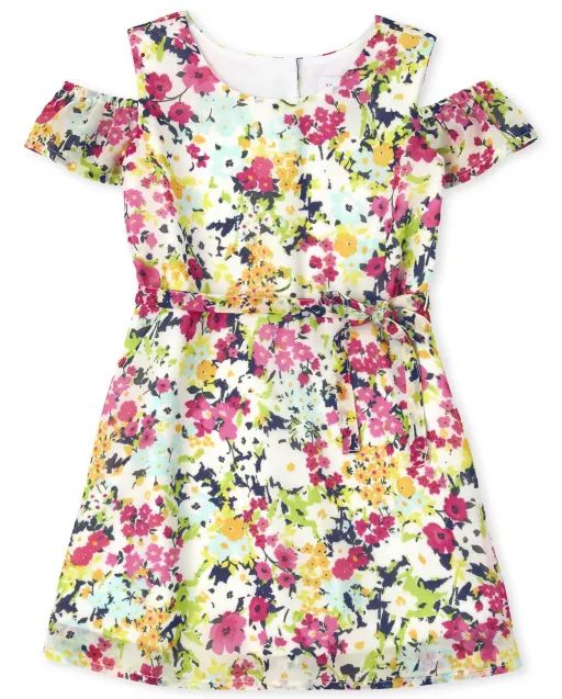 Baby And Toddler Girls Floral Cold Shoulder Dress - simplywht | The Children's Place