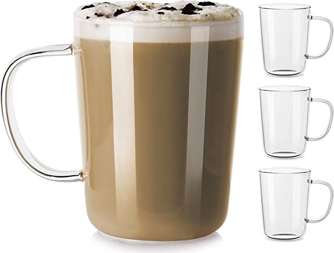LUXU Glass Coffee Mugs(Set of 4)-17 oz,Clear Beer Mugs,Glass Tea Cups with Comfortable Handle,Lea... | Amazon (US)