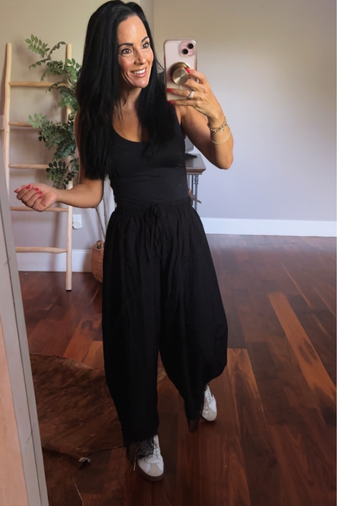 Lace hem loos pants 
Tank top with built in bra 

#LTKTravel #LTKOver40 #LTKootd