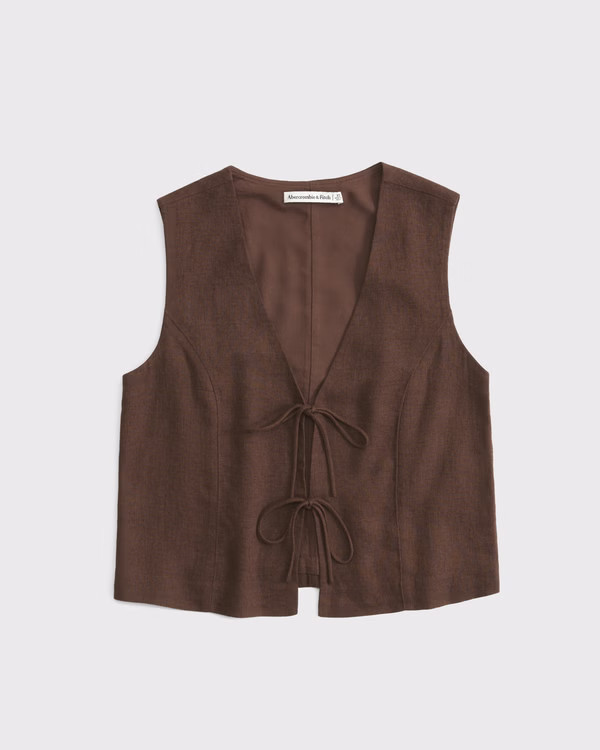 Women's Tie-Front Linen-Blend Vest | Women's Tops | Abercrombie.com | Abercrombie & Fitch (US)